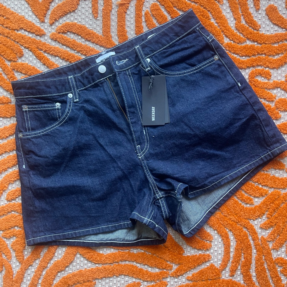 White Stitched Denim Shorts